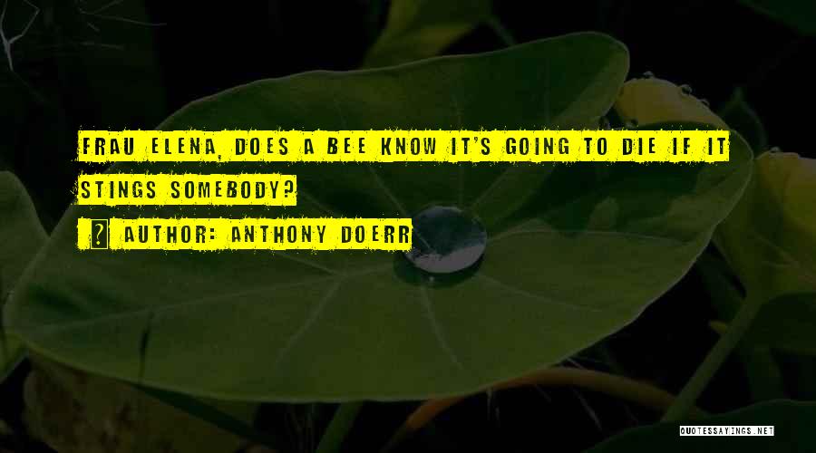 Anthony Doerr Quotes: Frau Elena, Does A Bee Know It's Going To Die If It Stings Somebody?