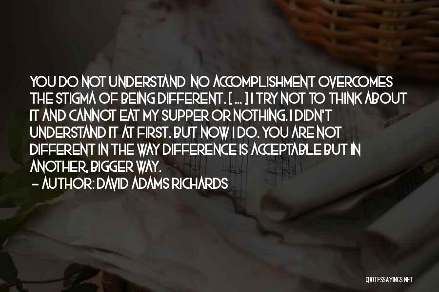 David Adams Richards Quotes: You Do Not Understand No Accomplishment Overcomes The Stigma Of Being Different. [ ... ] I Try Not To Think