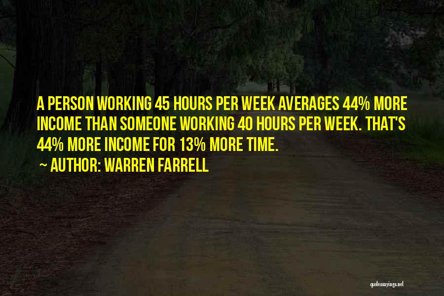 Warren Farrell Quotes: A Person Working 45 Hours Per Week Averages 44% More Income Than Someone Working 40 Hours Per Week. That's 44%