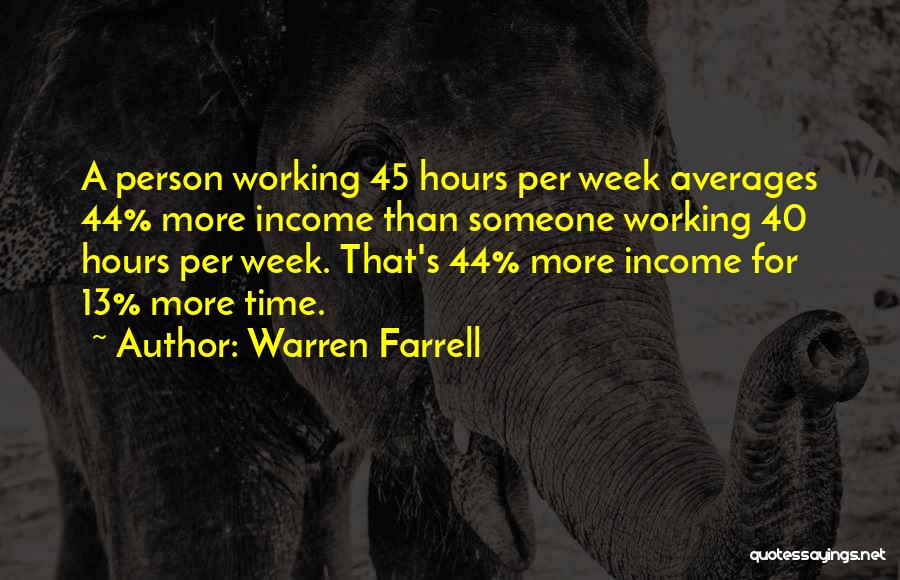 Warren Farrell Quotes: A Person Working 45 Hours Per Week Averages 44% More Income Than Someone Working 40 Hours Per Week. That's 44%