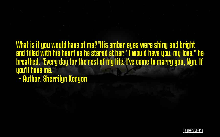 Sherrilyn Kenyon Quotes: What Is It You Would Have Of Me?his Amber Eyes Were Shiny And Bright And Filled With His Heart As