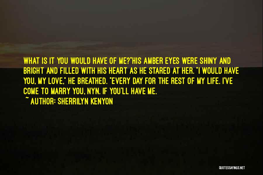 Sherrilyn Kenyon Quotes: What Is It You Would Have Of Me?his Amber Eyes Were Shiny And Bright And Filled With His Heart As