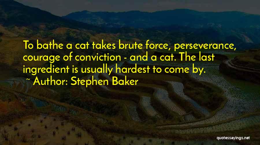 Stephen Baker Quotes: To Bathe A Cat Takes Brute Force, Perseverance, Courage Of Conviction - And A Cat. The Last Ingredient Is Usually