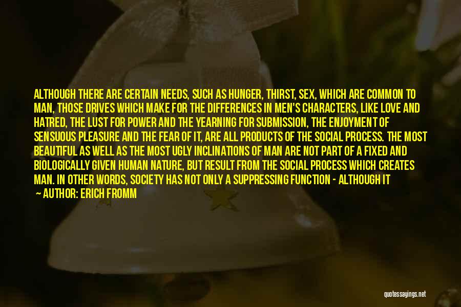 Erich Fromm Quotes: Although There Are Certain Needs, Such As Hunger, Thirst, Sex, Which Are Common To Man, Those Drives Which Make For