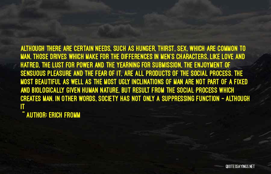 Erich Fromm Quotes: Although There Are Certain Needs, Such As Hunger, Thirst, Sex, Which Are Common To Man, Those Drives Which Make For
