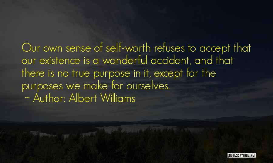 Albert Williams Quotes: Our Own Sense Of Self-worth Refuses To Accept That Our Existence Is A Wonderful Accident, And That There Is No