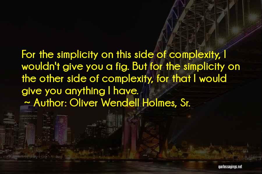 Oliver Wendell Holmes, Sr. Quotes: For The Simplicity On This Side Of Complexity, I Wouldn't Give You A Fig. But For The Simplicity On The