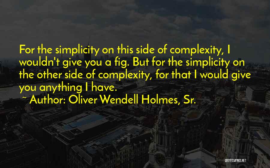 Oliver Wendell Holmes, Sr. Quotes: For The Simplicity On This Side Of Complexity, I Wouldn't Give You A Fig. But For The Simplicity On The