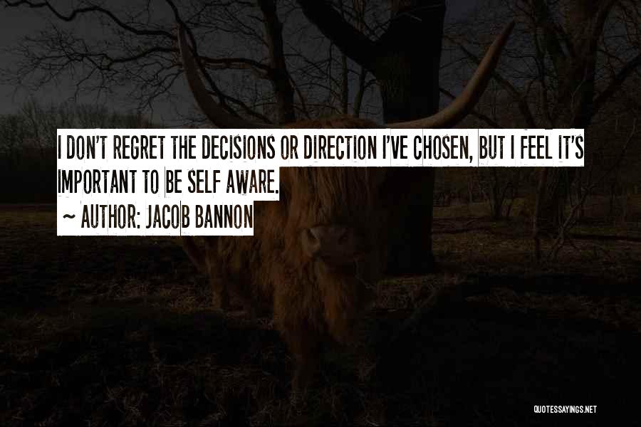 Jacob Bannon Quotes: I Don't Regret The Decisions Or Direction I've Chosen, But I Feel It's Important To Be Self Aware.