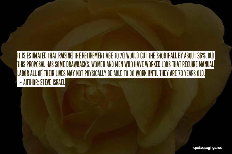 Steve Israel Quotes: It Is Estimated That Raising The Retirement Age To 70 Would Cut The Shortfall By About 36%. But This Proposal