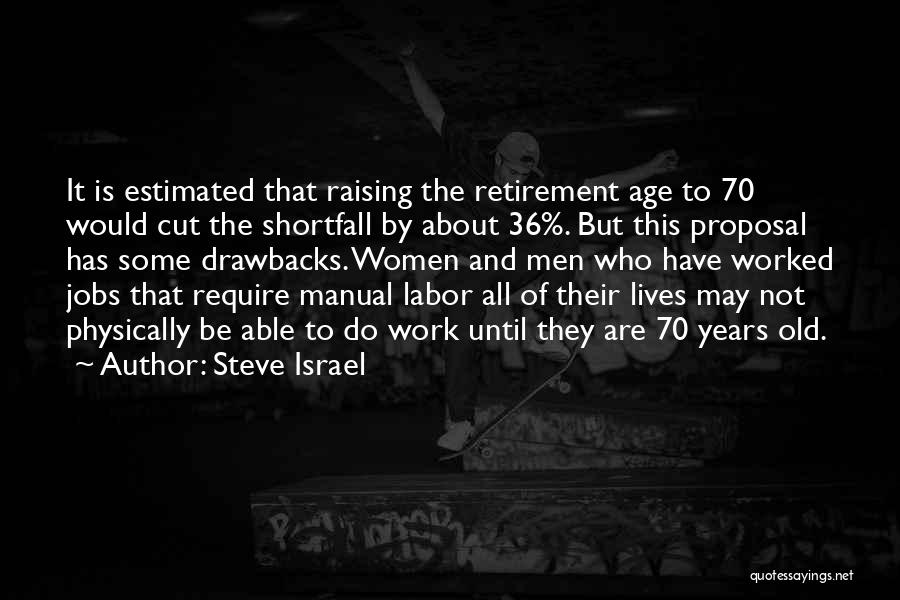 Steve Israel Quotes: It Is Estimated That Raising The Retirement Age To 70 Would Cut The Shortfall By About 36%. But This Proposal