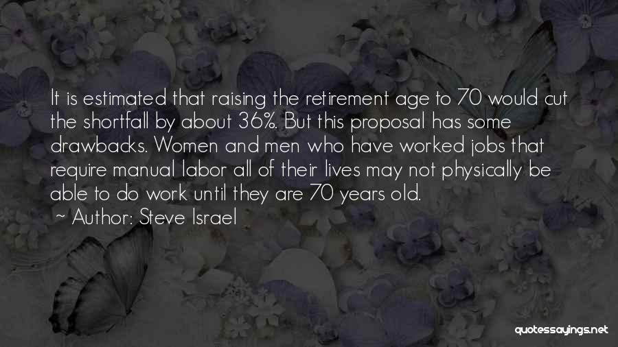 Steve Israel Quotes: It Is Estimated That Raising The Retirement Age To 70 Would Cut The Shortfall By About 36%. But This Proposal