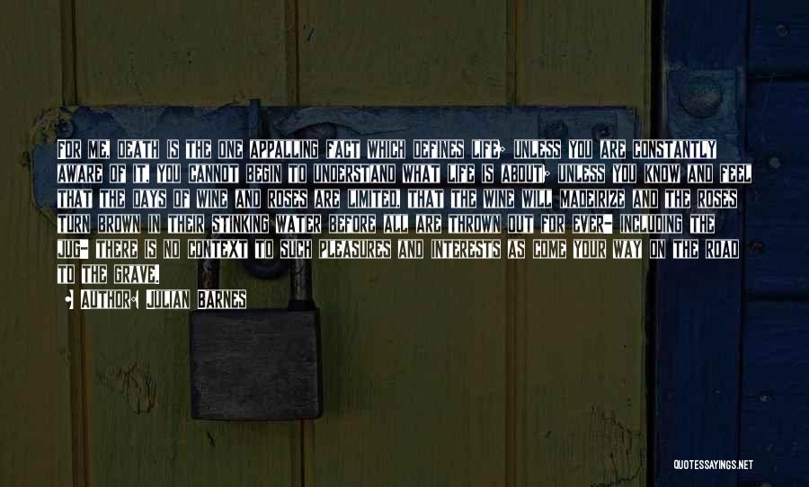 Julian Barnes Quotes: For Me, Death Is The One Appalling Fact Which Defines Life; Unless You Are Constantly Aware Of It, You Cannot