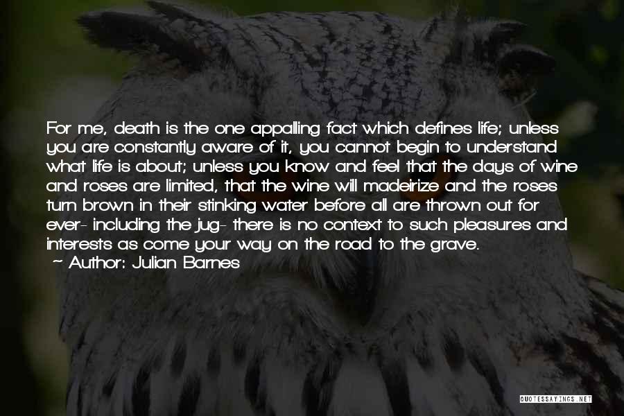 Julian Barnes Quotes: For Me, Death Is The One Appalling Fact Which Defines Life; Unless You Are Constantly Aware Of It, You Cannot