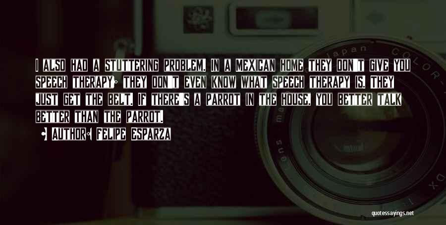Felipe Esparza Quotes: I Also Had A Stuttering Problem. In A Mexican Home They Don't Give You Speech Therapy; They Don't Even Know
