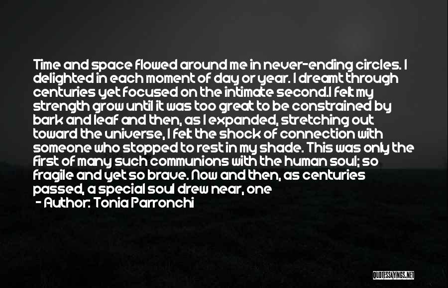 Tonia Parronchi Quotes: Time And Space Flowed Around Me In Never-ending Circles. I Delighted In Each Moment Of Day Or Year. I Dreamt