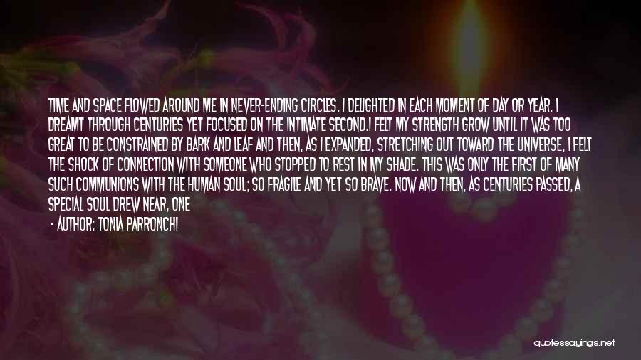 Tonia Parronchi Quotes: Time And Space Flowed Around Me In Never-ending Circles. I Delighted In Each Moment Of Day Or Year. I Dreamt