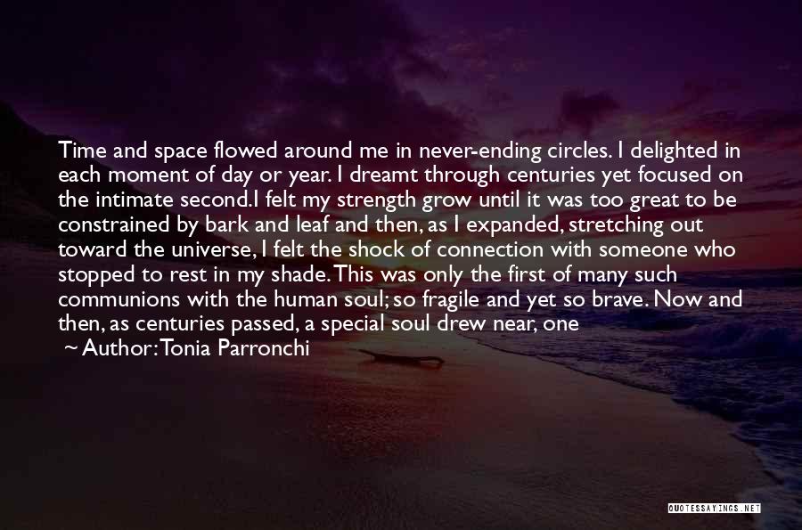 Tonia Parronchi Quotes: Time And Space Flowed Around Me In Never-ending Circles. I Delighted In Each Moment Of Day Or Year. I Dreamt