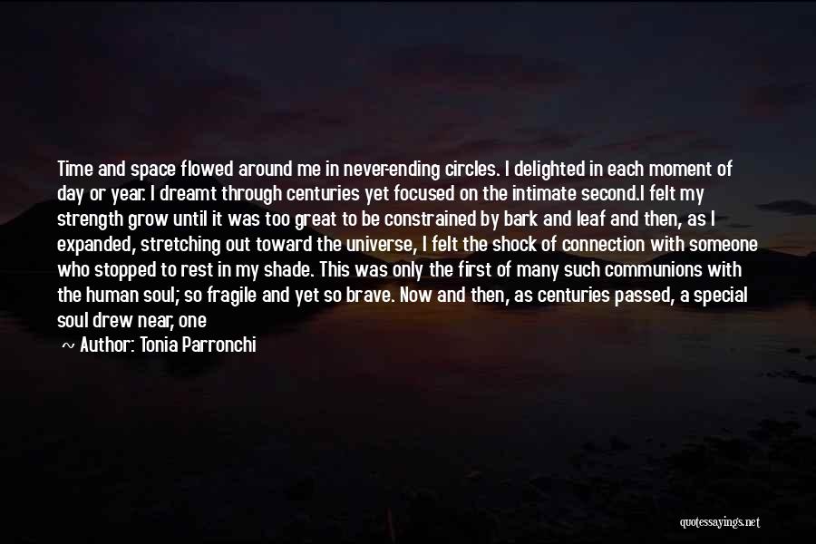 Tonia Parronchi Quotes: Time And Space Flowed Around Me In Never-ending Circles. I Delighted In Each Moment Of Day Or Year. I Dreamt