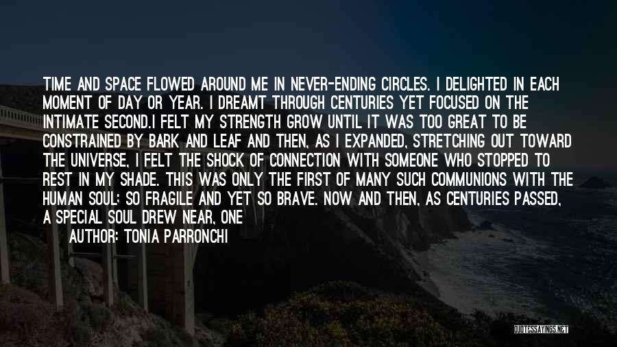 Tonia Parronchi Quotes: Time And Space Flowed Around Me In Never-ending Circles. I Delighted In Each Moment Of Day Or Year. I Dreamt