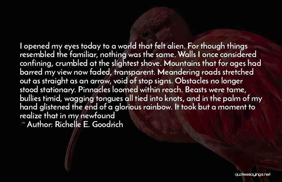 Richelle E. Goodrich Quotes: I Opened My Eyes Today To A World That Felt Alien. For Though Things Resembled The Familiar, Nothing Was The