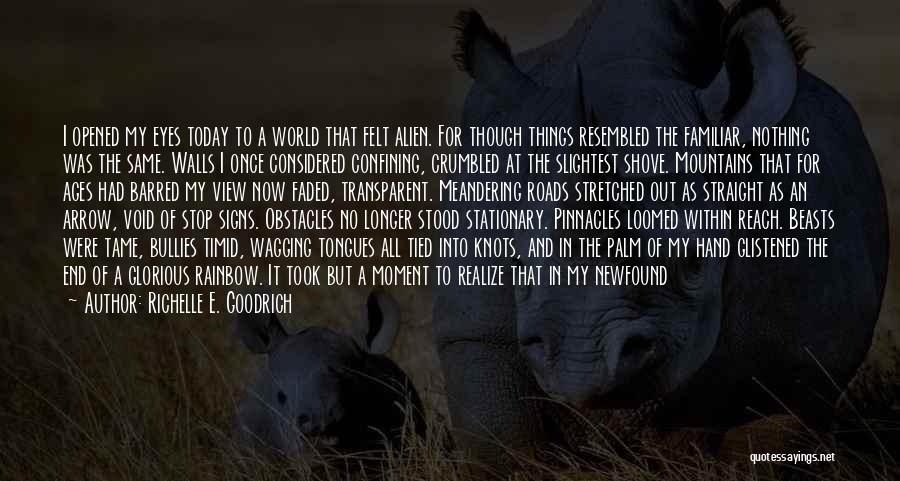 Richelle E. Goodrich Quotes: I Opened My Eyes Today To A World That Felt Alien. For Though Things Resembled The Familiar, Nothing Was The