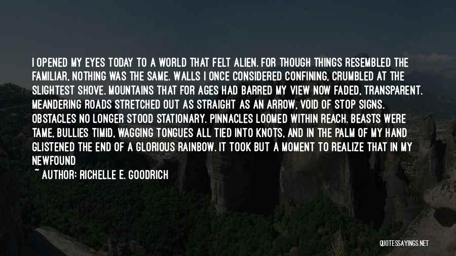 Richelle E. Goodrich Quotes: I Opened My Eyes Today To A World That Felt Alien. For Though Things Resembled The Familiar, Nothing Was The