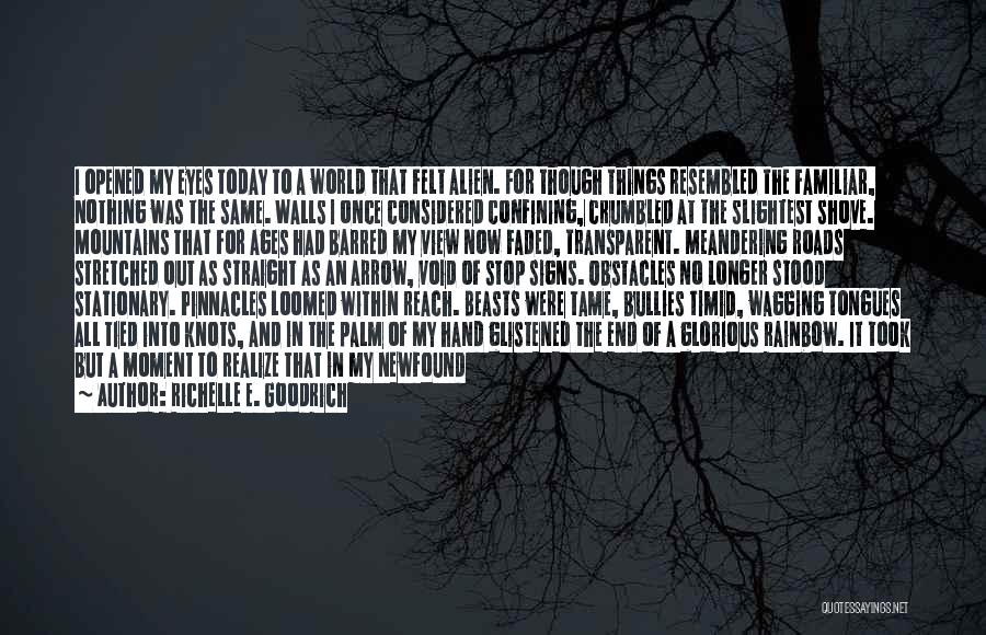 Richelle E. Goodrich Quotes: I Opened My Eyes Today To A World That Felt Alien. For Though Things Resembled The Familiar, Nothing Was The