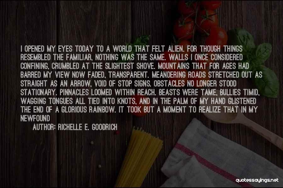 Richelle E. Goodrich Quotes: I Opened My Eyes Today To A World That Felt Alien. For Though Things Resembled The Familiar, Nothing Was The