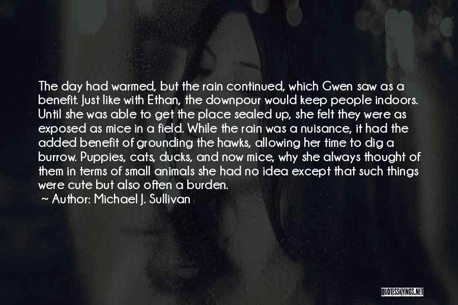 Michael J. Sullivan Quotes: The Day Had Warmed, But The Rain Continued, Which Gwen Saw As A Benefit. Just Like With Ethan, The Downpour