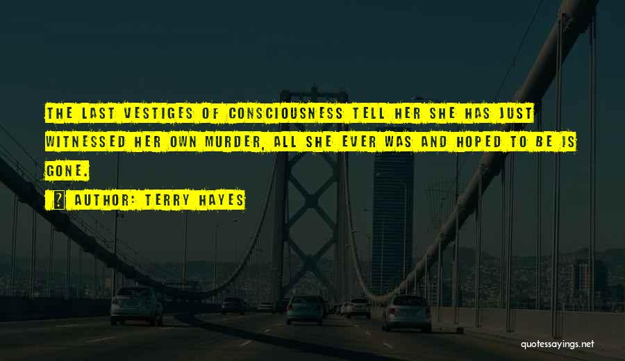 Terry Hayes Quotes: The Last Vestiges Of Consciousness Tell Her She Has Just Witnessed Her Own Murder, All She Ever Was And Hoped
