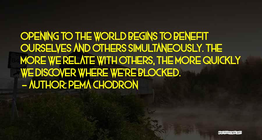Pema Chodron Quotes: Opening To The World Begins To Benefit Ourselves And Others Simultaneously. The More We Relate With Others, The More Quickly