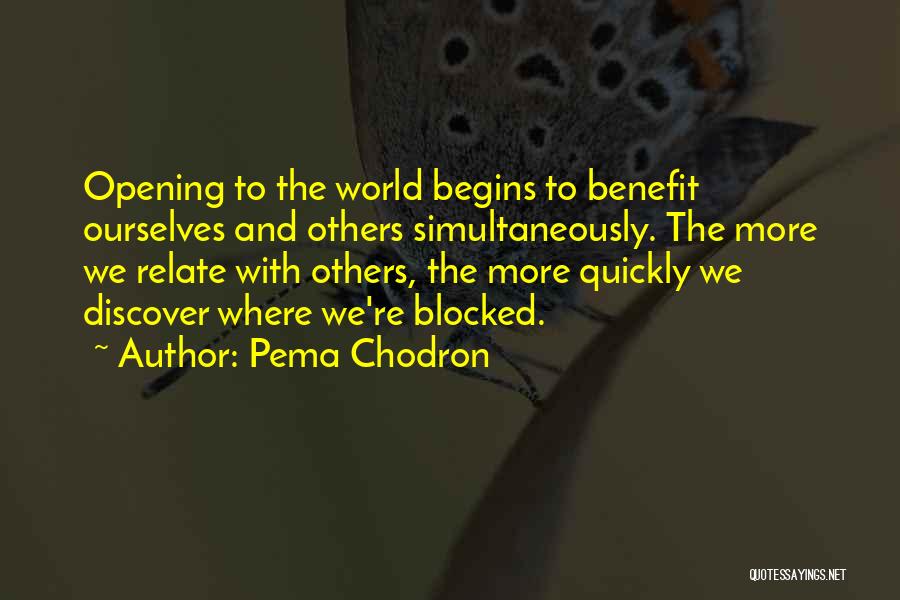Pema Chodron Quotes: Opening To The World Begins To Benefit Ourselves And Others Simultaneously. The More We Relate With Others, The More Quickly