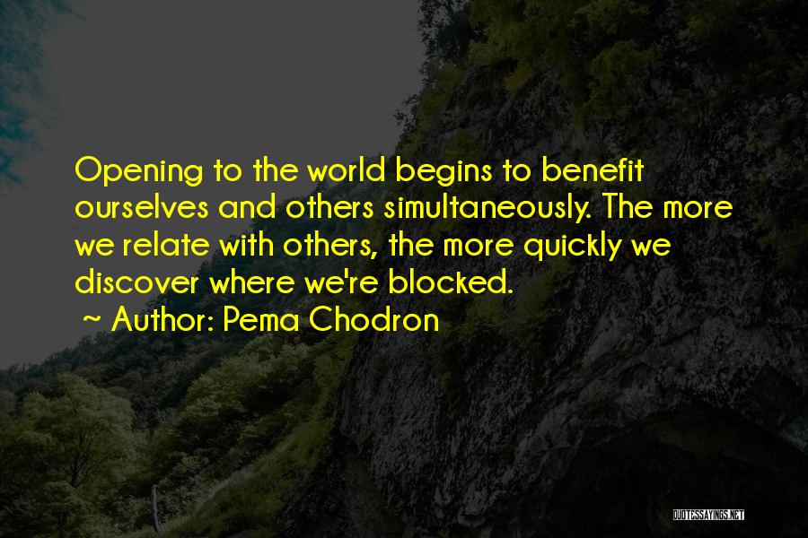 Pema Chodron Quotes: Opening To The World Begins To Benefit Ourselves And Others Simultaneously. The More We Relate With Others, The More Quickly