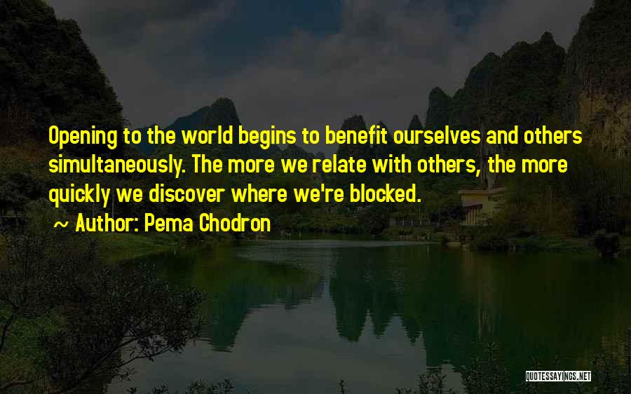 Pema Chodron Quotes: Opening To The World Begins To Benefit Ourselves And Others Simultaneously. The More We Relate With Others, The More Quickly