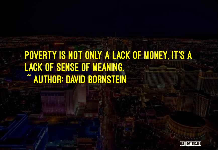David Bornstein Quotes: Poverty Is Not Only A Lack Of Money, It's A Lack Of Sense Of Meaning.