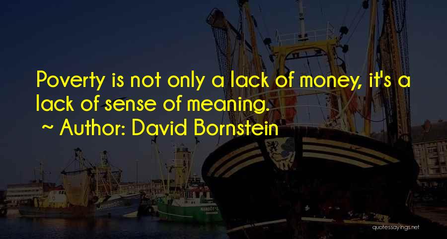David Bornstein Quotes: Poverty Is Not Only A Lack Of Money, It's A Lack Of Sense Of Meaning.