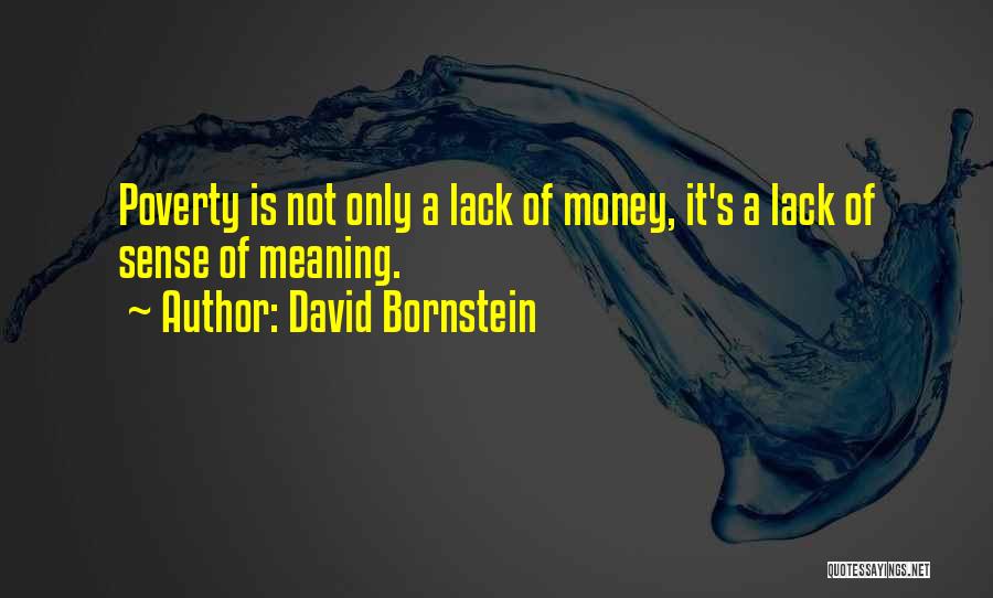 David Bornstein Quotes: Poverty Is Not Only A Lack Of Money, It's A Lack Of Sense Of Meaning.