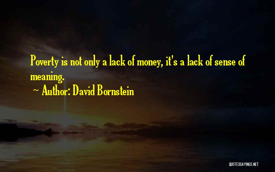 David Bornstein Quotes: Poverty Is Not Only A Lack Of Money, It's A Lack Of Sense Of Meaning.
