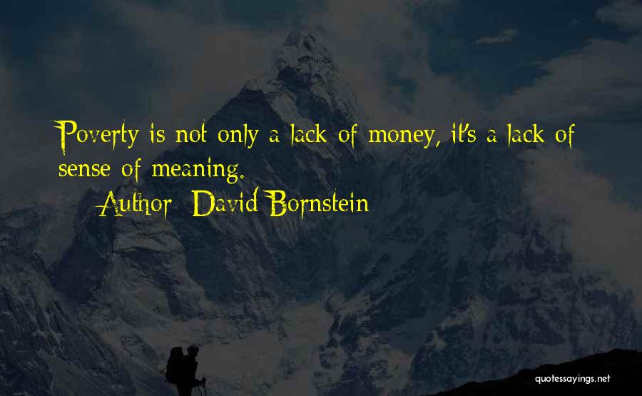 David Bornstein Quotes: Poverty Is Not Only A Lack Of Money, It's A Lack Of Sense Of Meaning.