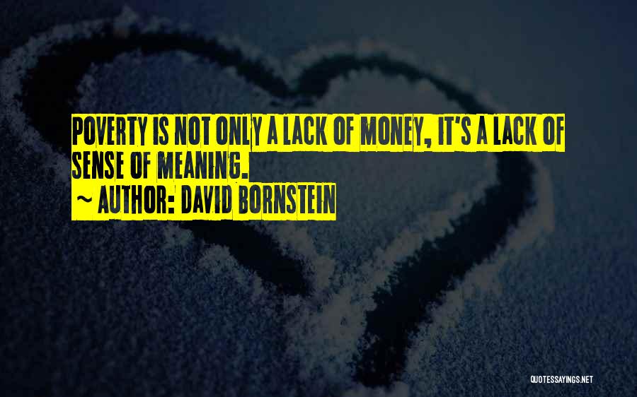 David Bornstein Quotes: Poverty Is Not Only A Lack Of Money, It's A Lack Of Sense Of Meaning.