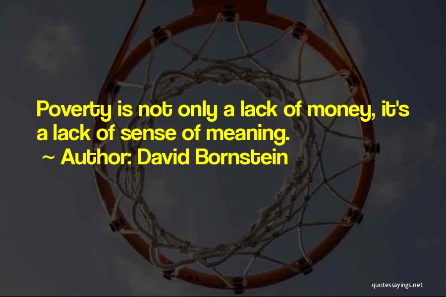 David Bornstein Quotes: Poverty Is Not Only A Lack Of Money, It's A Lack Of Sense Of Meaning.