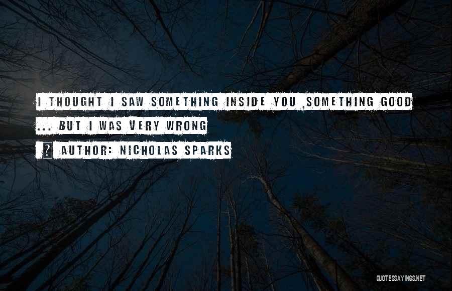 Nicholas Sparks Quotes: I Thought I Saw Something Inside You ,something Good ... But I Was Very Wrong