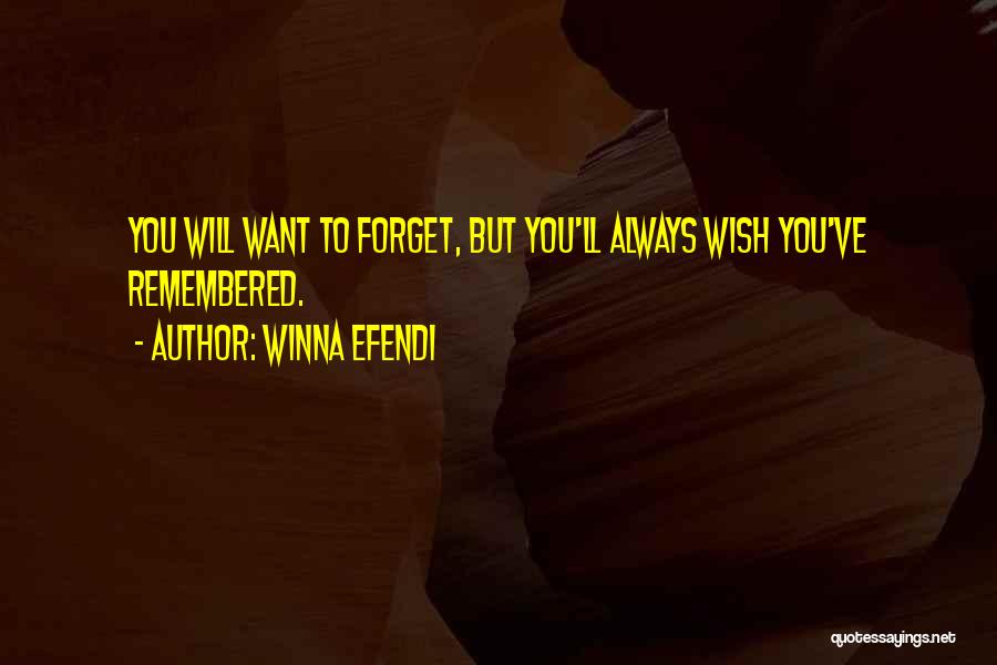 Winna Efendi Quotes: You Will Want To Forget, But You'll Always Wish You've Remembered.