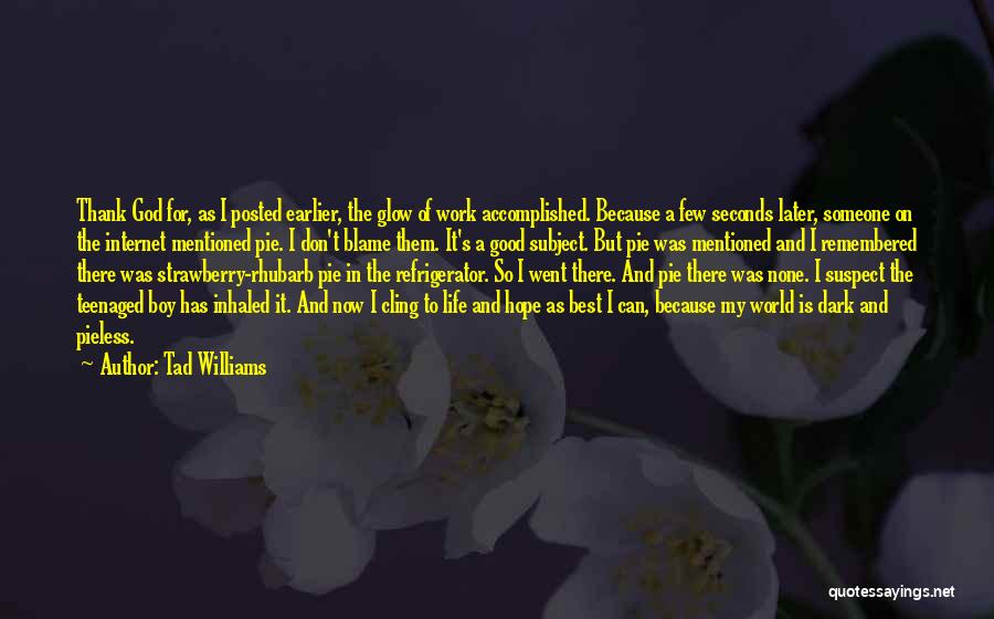 Tad Williams Quotes: Thank God For, As I Posted Earlier, The Glow Of Work Accomplished. Because A Few Seconds Later, Someone On The