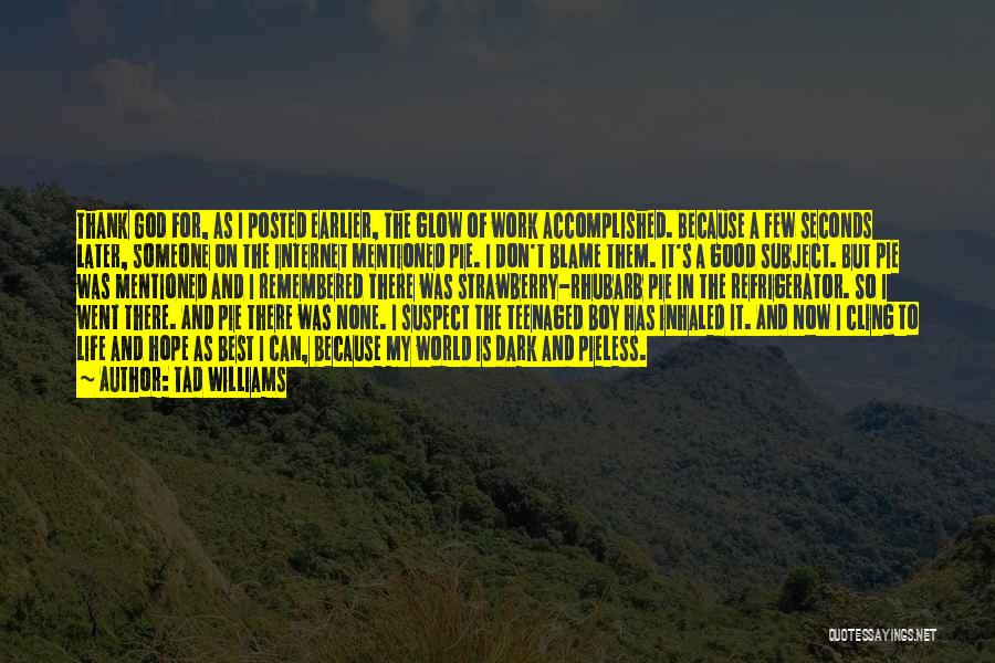 Tad Williams Quotes: Thank God For, As I Posted Earlier, The Glow Of Work Accomplished. Because A Few Seconds Later, Someone On The