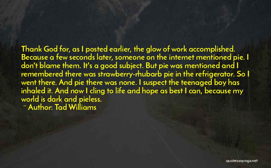 Tad Williams Quotes: Thank God For, As I Posted Earlier, The Glow Of Work Accomplished. Because A Few Seconds Later, Someone On The