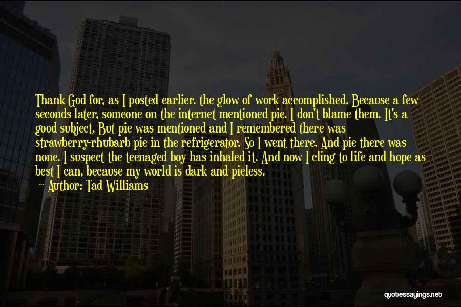 Tad Williams Quotes: Thank God For, As I Posted Earlier, The Glow Of Work Accomplished. Because A Few Seconds Later, Someone On The