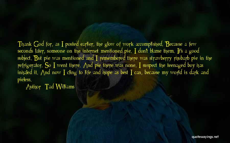 Tad Williams Quotes: Thank God For, As I Posted Earlier, The Glow Of Work Accomplished. Because A Few Seconds Later, Someone On The