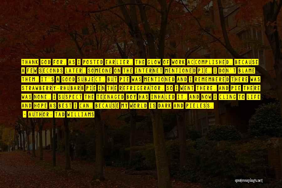 Tad Williams Quotes: Thank God For, As I Posted Earlier, The Glow Of Work Accomplished. Because A Few Seconds Later, Someone On The